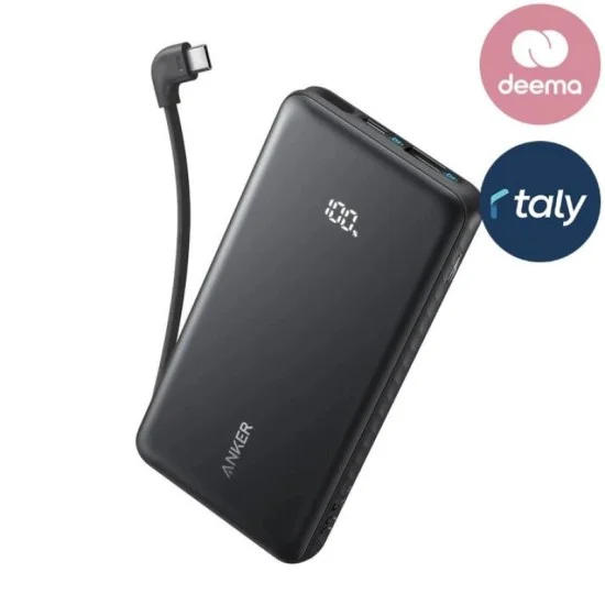Anker Zolo 10000mAh 22.5W Power Bank with Built-in Type-C Cable – Black